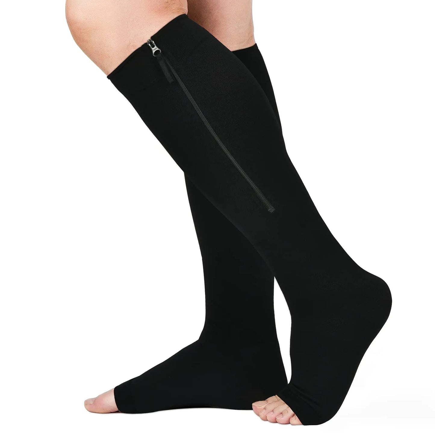 Zipper Compression Socks 20-30mmHg Open Toe Compression Socks with Wide Calf