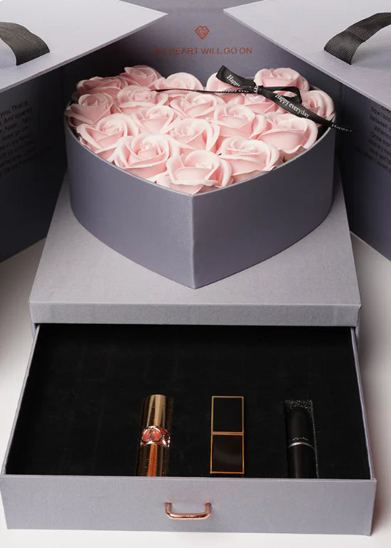 Soap Flower Gift Box with Artificial Roses and Preserved Flowers