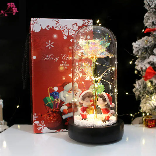 New Creative Christmas Gift Glass LED Lamp with Rose