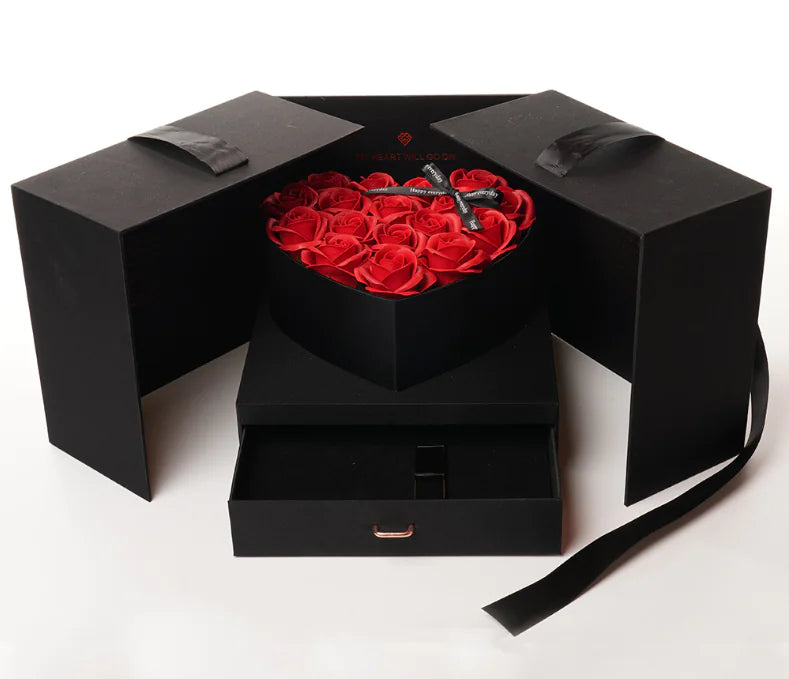 Soap Flower Gift Box with Artificial Roses and Preserved Flowers