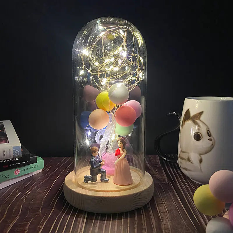 LED Glass Dome Faux Gold Foil Rose Eternal Flower