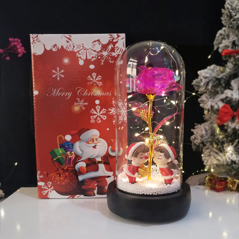 New Creative Christmas Gift Glass LED Lamp with Rose