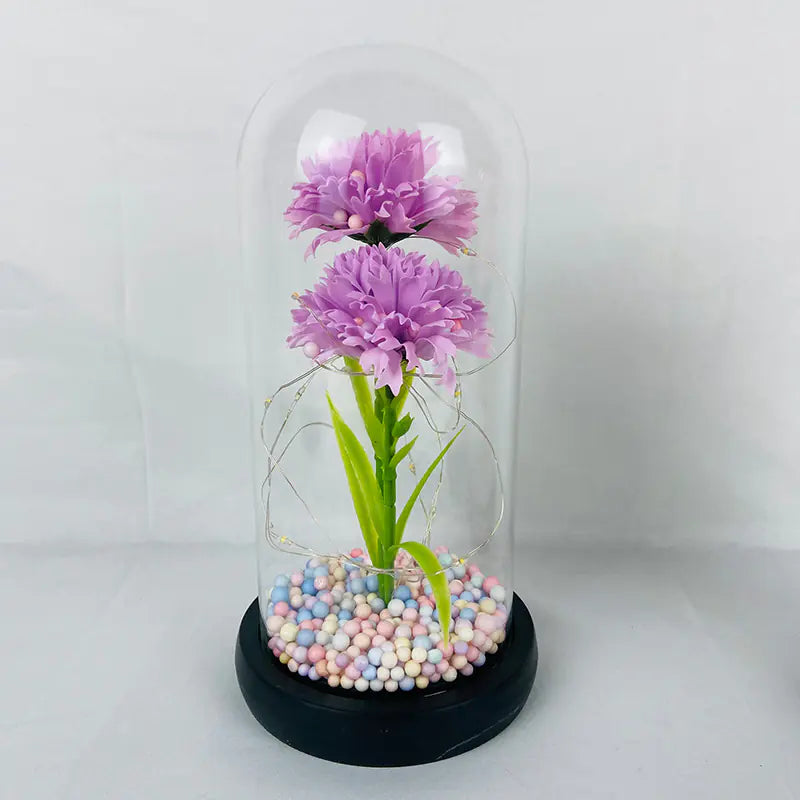 LED Glass Dome Faux Gold Foil Rose Eternal Flower